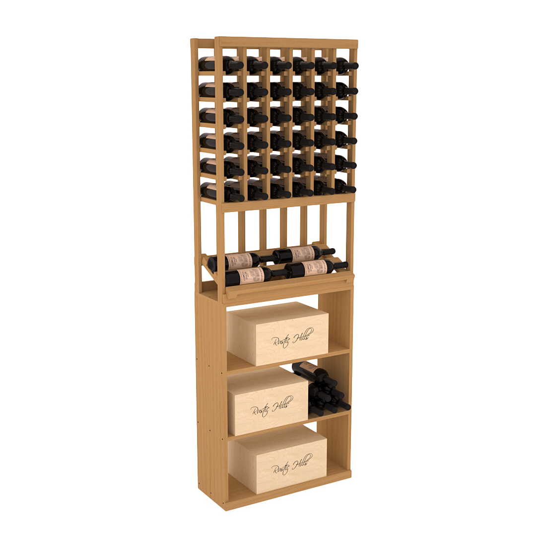 InstaCellar 6 Column Side Display / Case Bin Combo – Ponderosa Pine / Oak stained