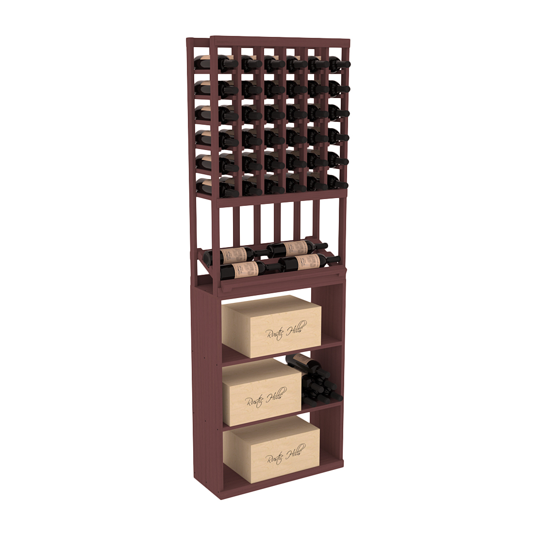 InstaCellar 6 Column Side Display / Case Bin Combo – Ponderosa Pine / Walnut stained