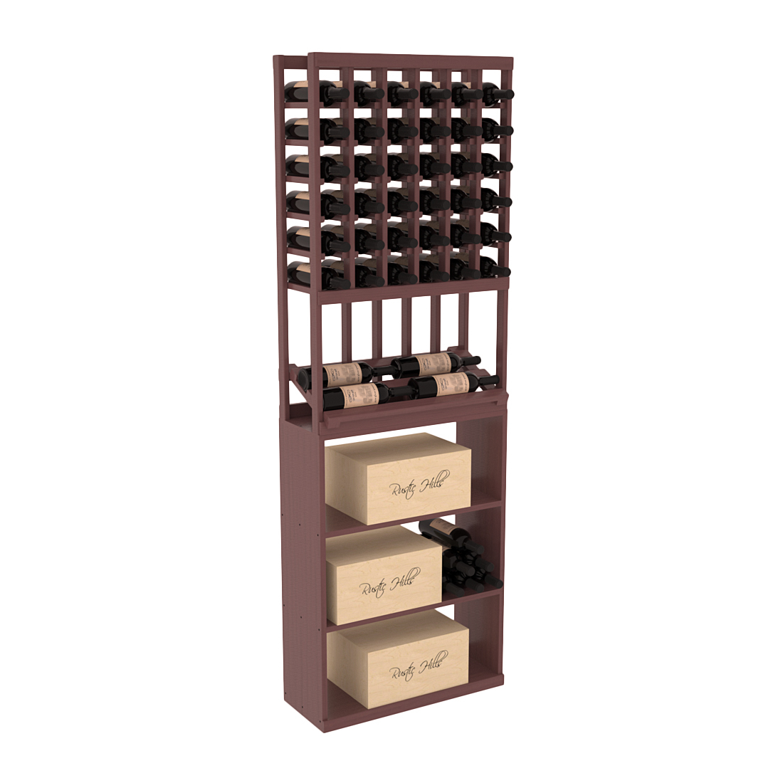 InstaCellar 6 Column Side Display / Case Bin Combo – Ponderosa Pine / Walnut stained