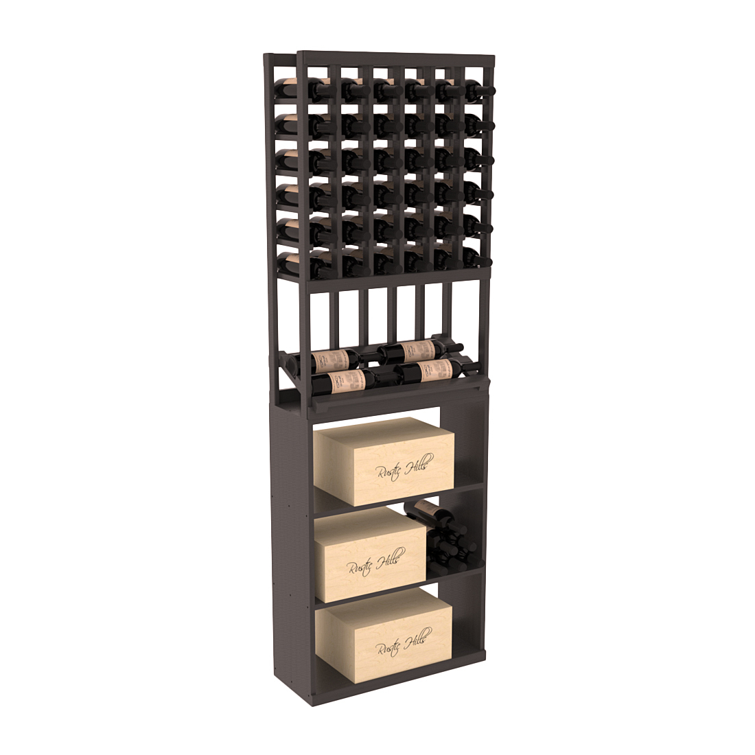 InstaCellar 6 Column Side Display / Case Bin Combo – Ponderosa Pine / Black stained