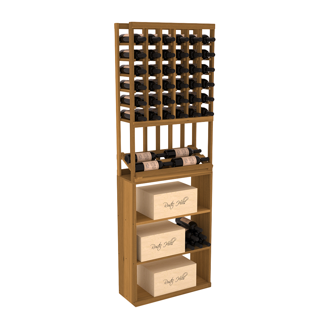 InstaCellar 6 Column Side Display / Case Bin Combo – Premium Redwood / Oak stained