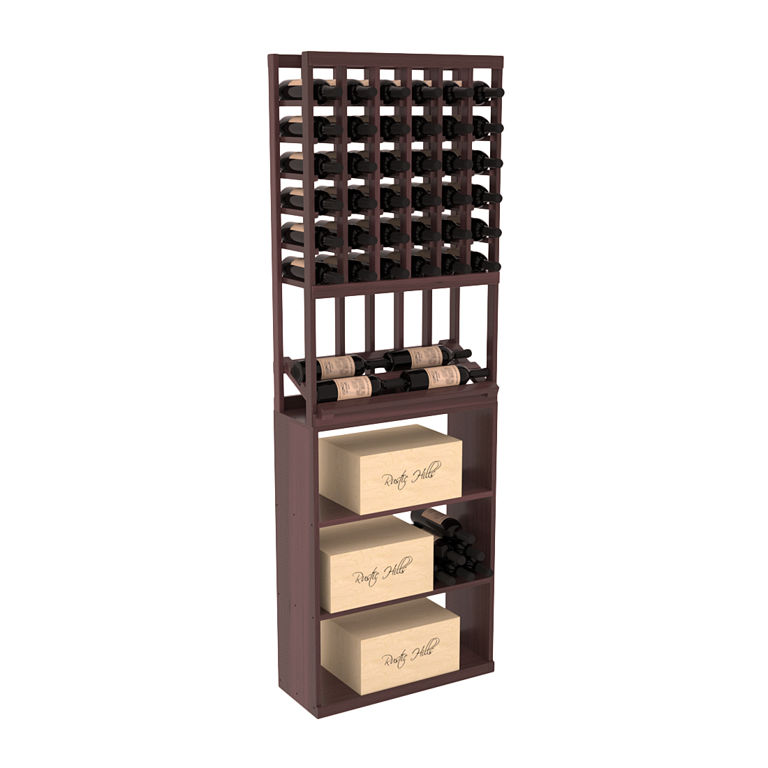 InstaCellar 6 Column Side Display / Case Bin Combo – Premium Redwood / Walnut stained