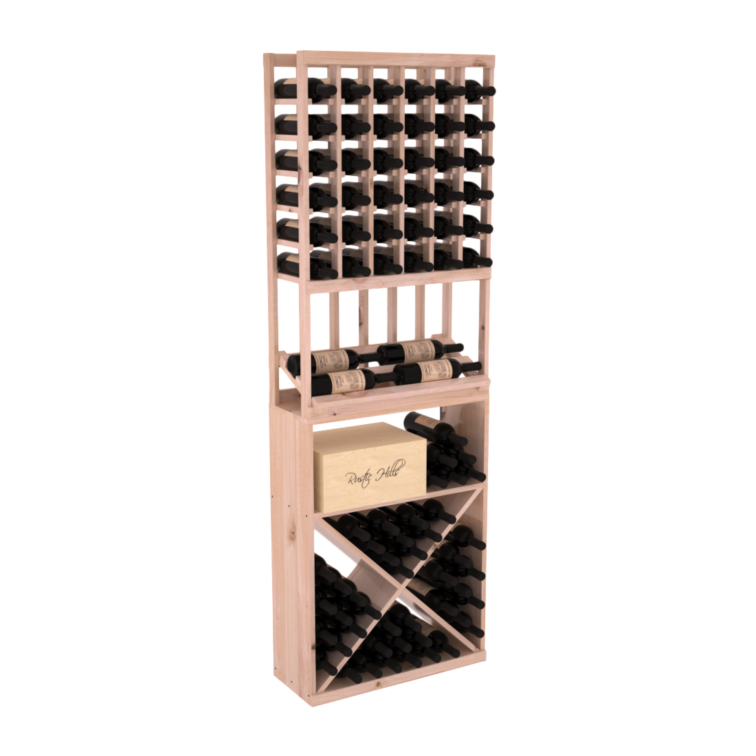 InstaCellar 6 Column Side Display / X Bin Combo – Knotty Alder / Unstained