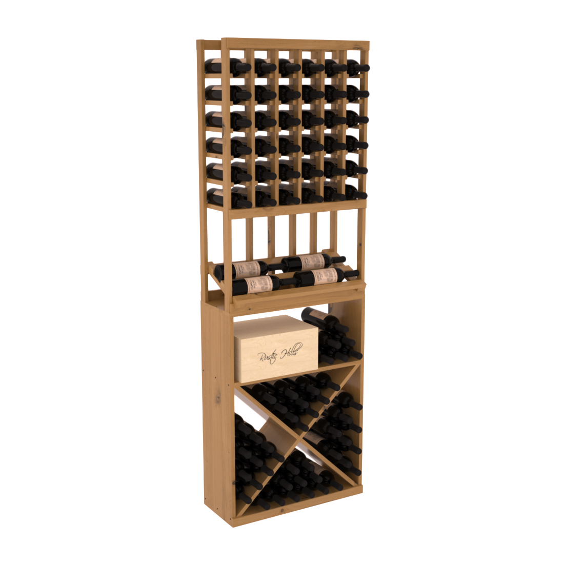 InstaCellar 6 Column Side Display / X Bin Combo – Knotty Alder / Oak stained