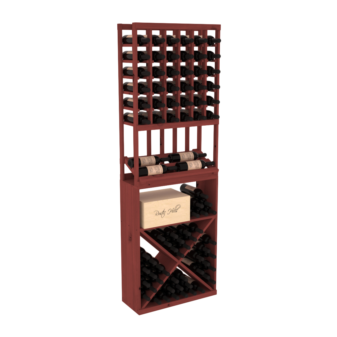 InstaCellar 6 Column Side Display / X Bin Combo – Knotty Alder / Cherry stained