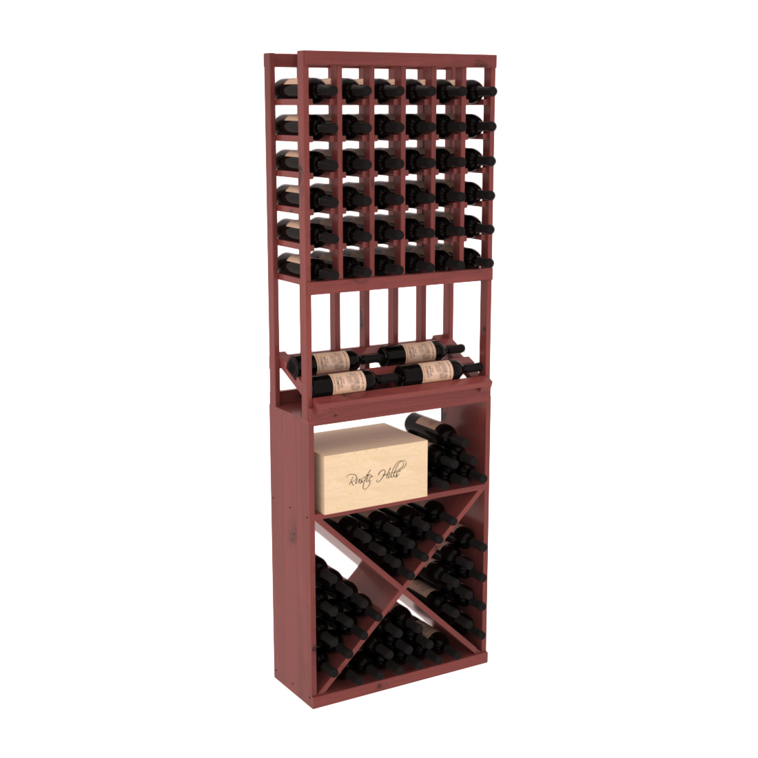 InstaCellar 6 Column Side Display / X Bin Combo – Knotty Alder / Cherry stained