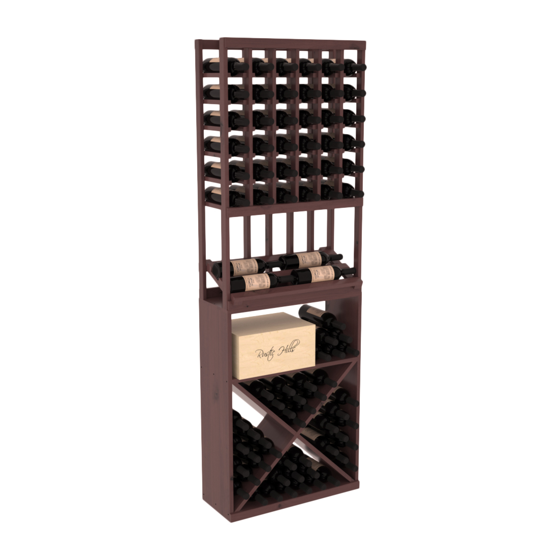 InstaCellar 6 Column Side Display / X Bin Combo – Knotty Alder / Walnut stained
