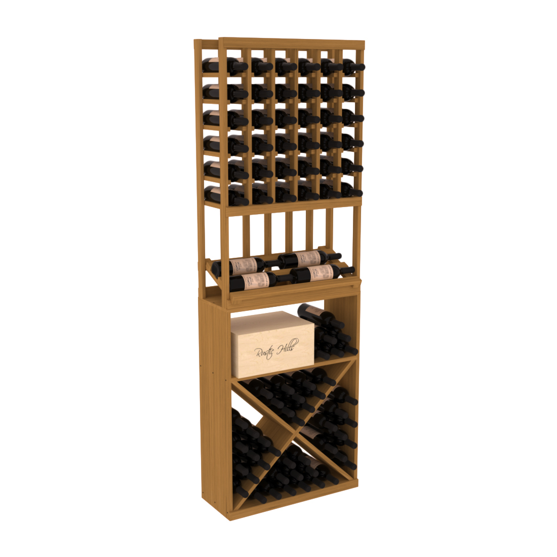 InstaCellar 6 Column Side Display / X Bin Combo – Grand Mahogany / Oak stained