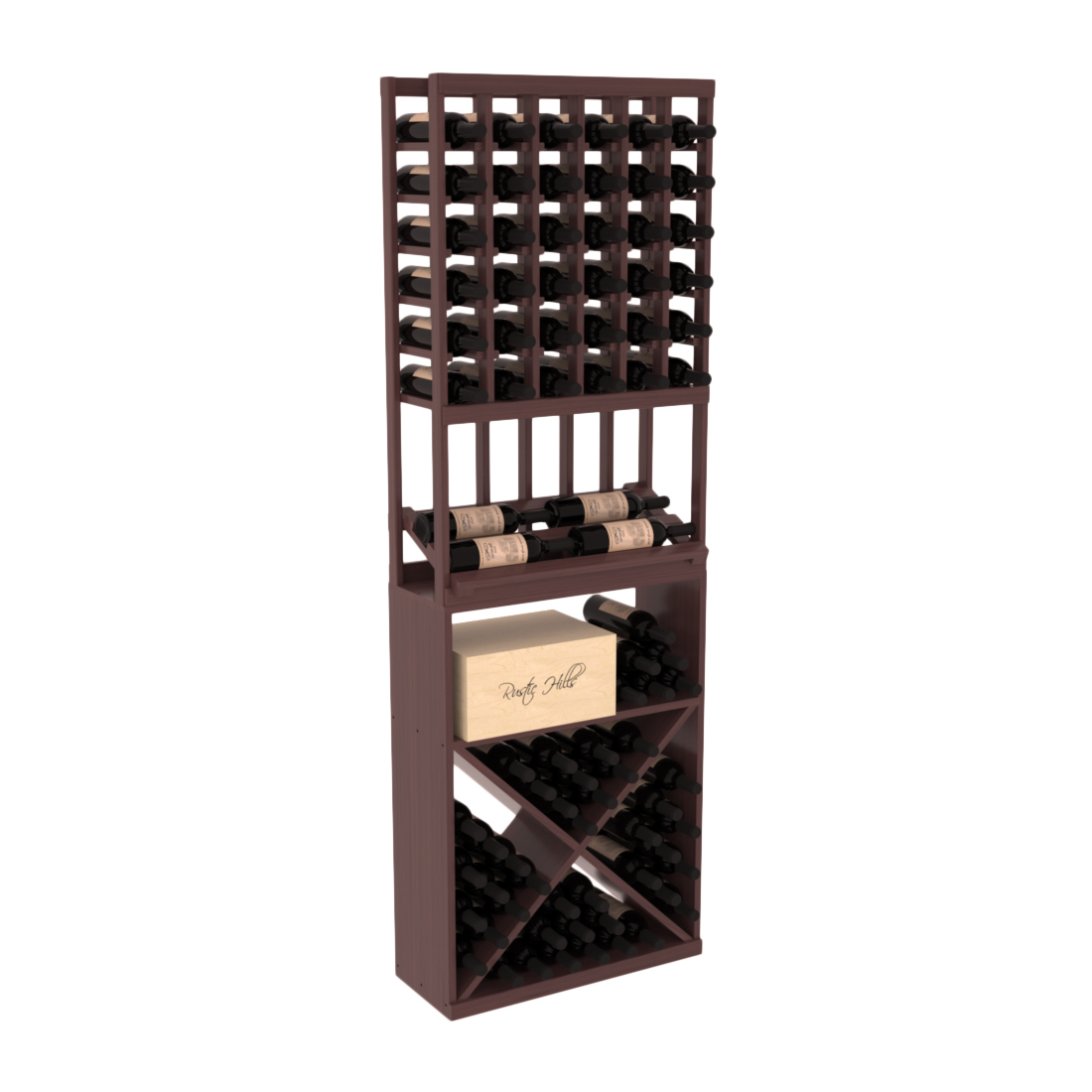 InstaCellar 6 Column Side Display / X Bin Combo – Grand Mahogany / Walnut stained