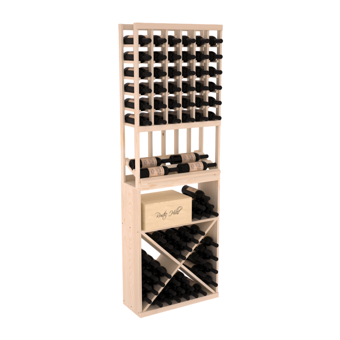 InstaCellar 6 Column Side Display / X Bin Combo – Ponderosa Pine / Unstained