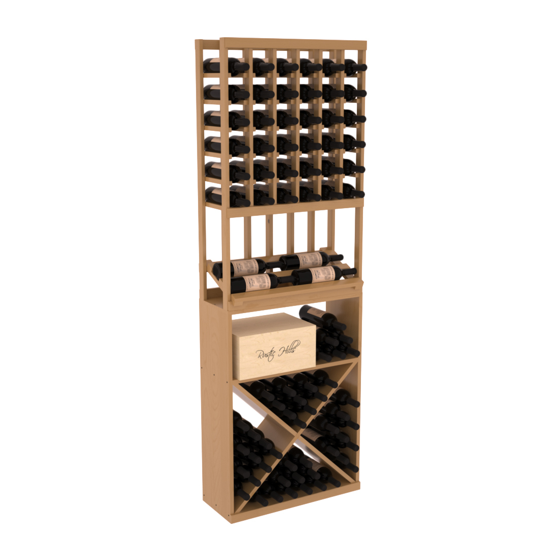 InstaCellar 6 Column Side Display / X Bin Combo – Ponderosa Pine / Oak stained