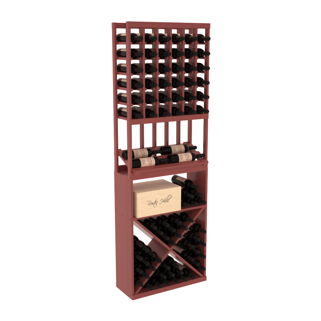 InstaCellar 6 Column Side Display / X Bin Combo – Ponderosa Pine / Cherry stained