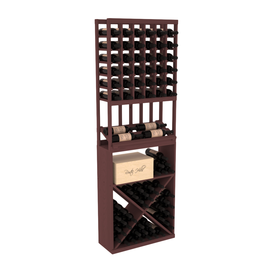 InstaCellar 6 Column Side Display / X Bin Combo – Ponderosa Pine / Walnut stained