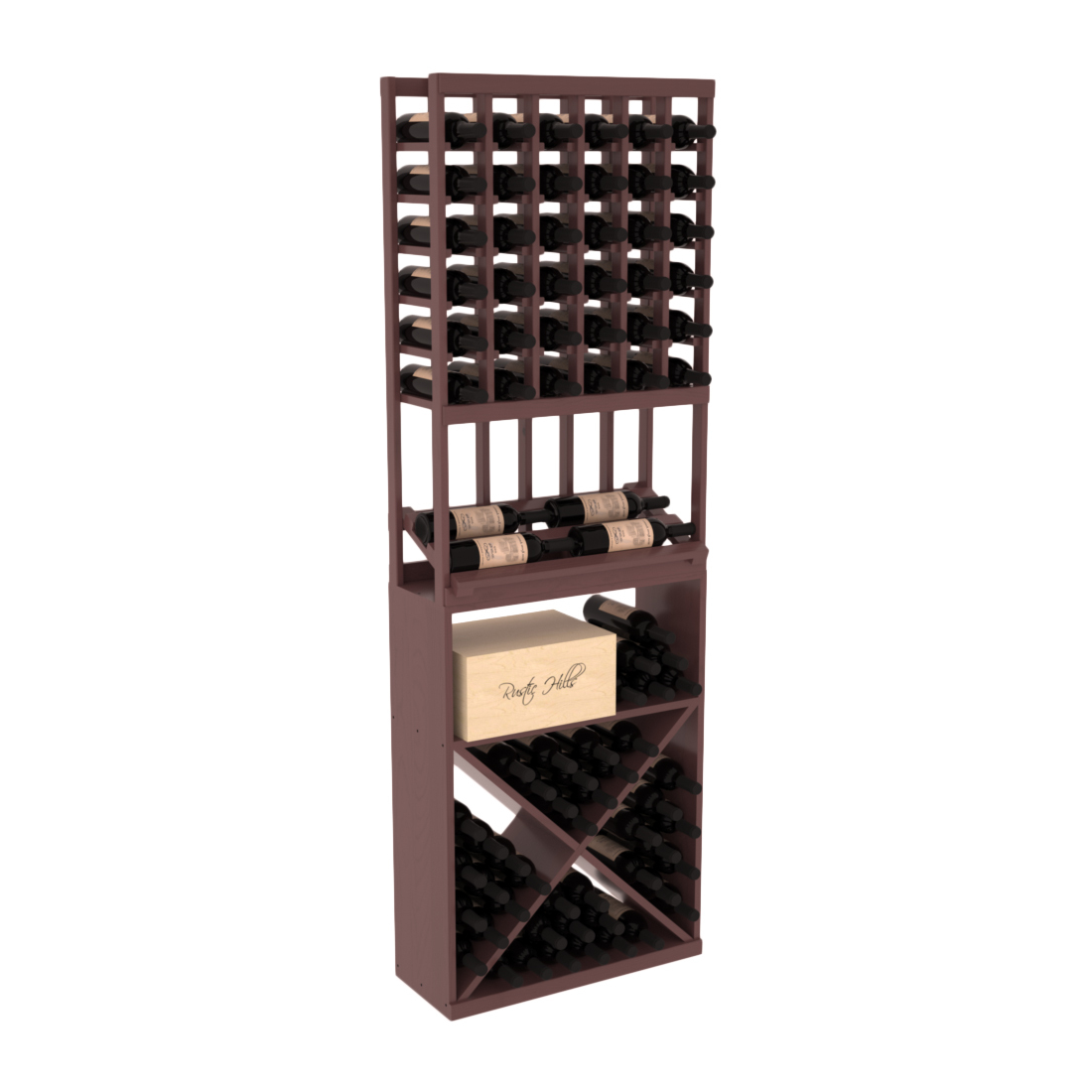 InstaCellar 6 Column Side Display / X Bin Combo – Ponderosa Pine / Walnut stained