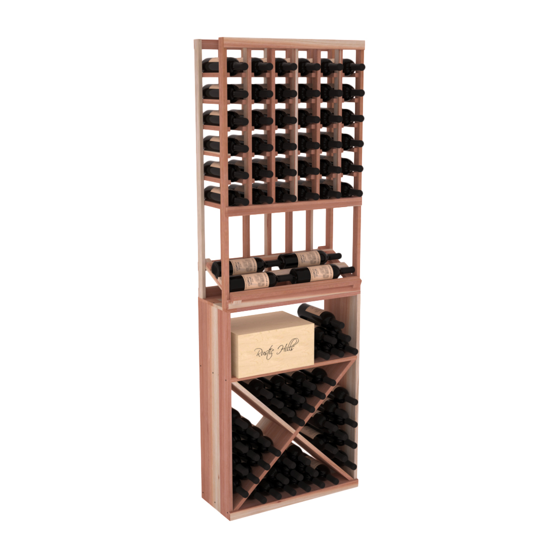 InstaCellar 6 Column Side Display / X Bin Combo – Premium Redwood / Unstained