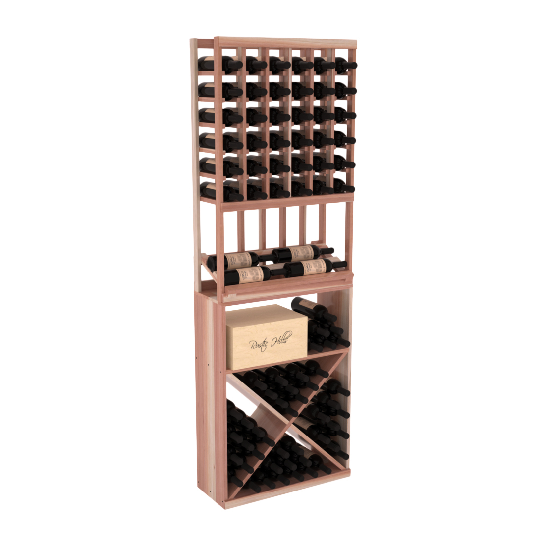 InstaCellar 6 Column Side Display / X Bin Combo – Premium Redwood / Unstained