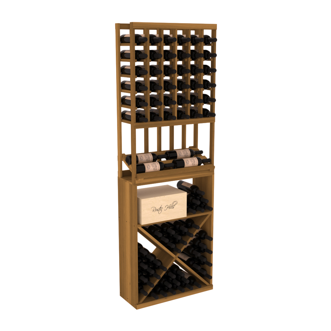 InstaCellar 6 Column Side Display / X Bin Combo – Premium Redwood / Oak stained