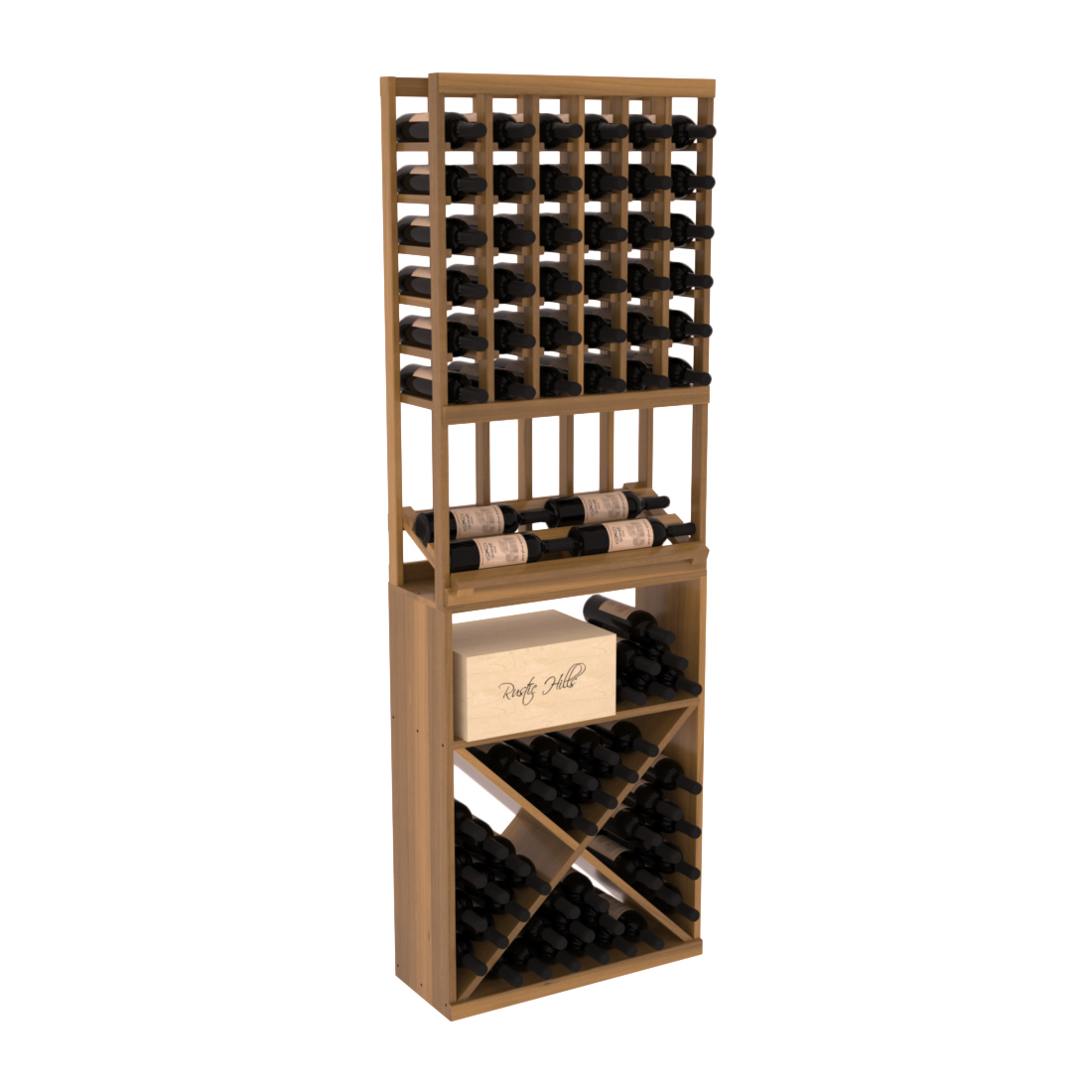 InstaCellar 6 Column Side Display / X Bin Combo – Premium Redwood / Oak stained