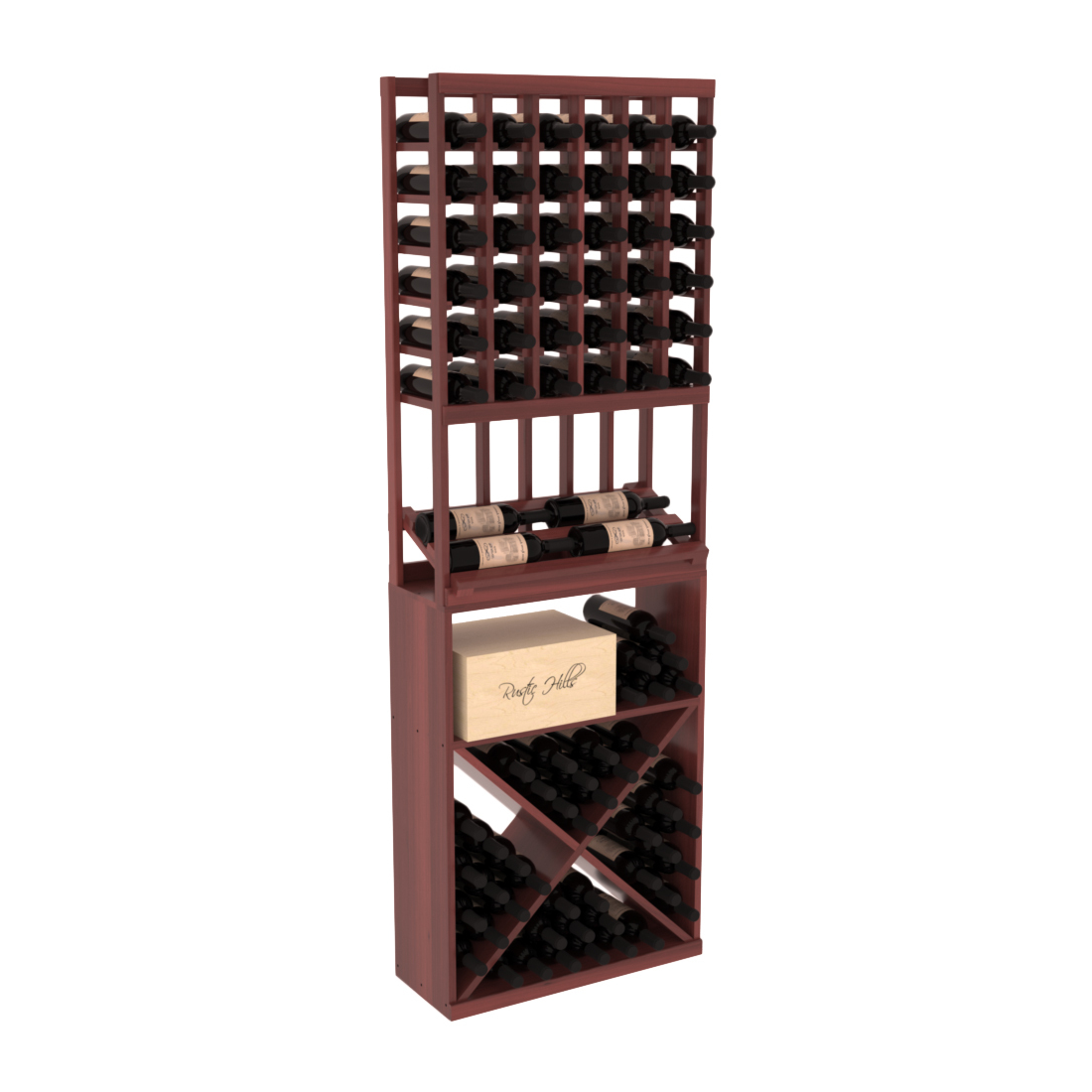 InstaCellar 6 Column Side Display / X Bin Combo – Premium Redwood / Cherry stained