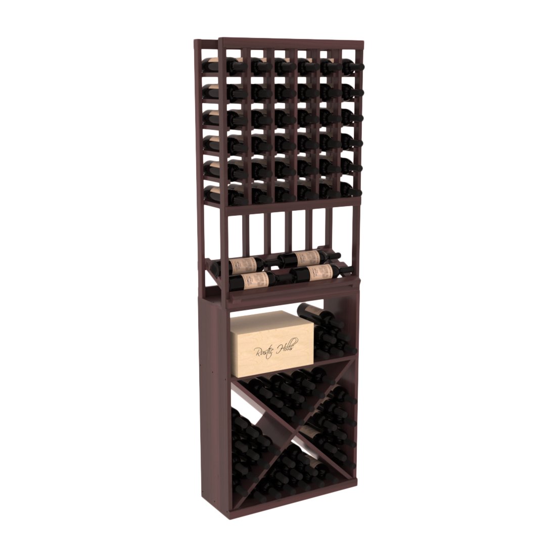 InstaCellar 6 Column Side Display / X Bin Combo – Premium Redwood / Walnut stained