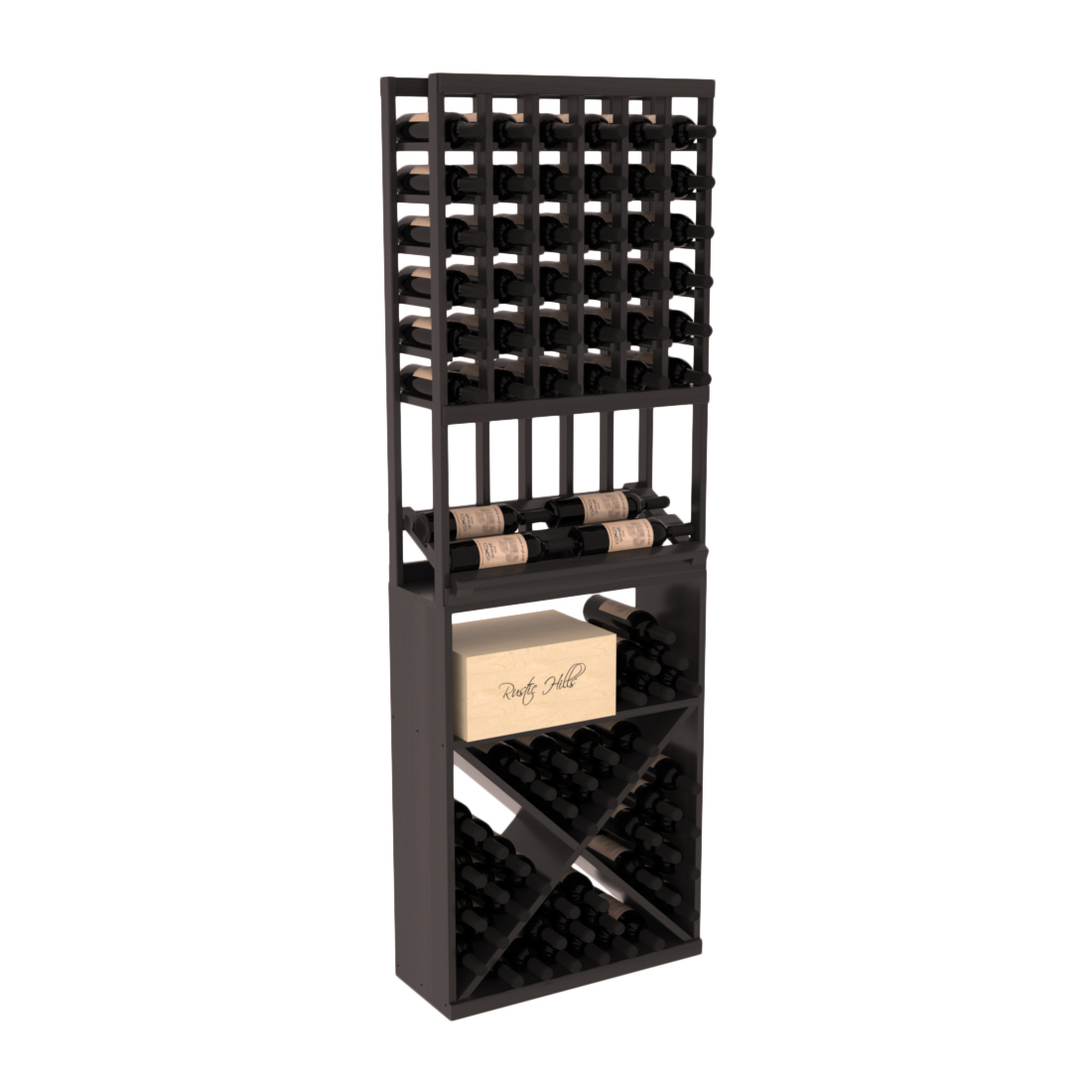 InstaCellar 6 Column Side Display / X Bin Combo – Premium Redwood / Black stained