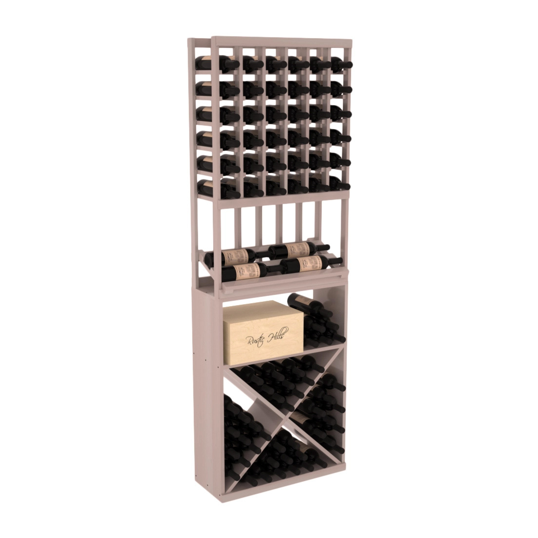 InstaCellar 6 Column Side Display / X Bin Combo – Premium Redwood / Greywash stained