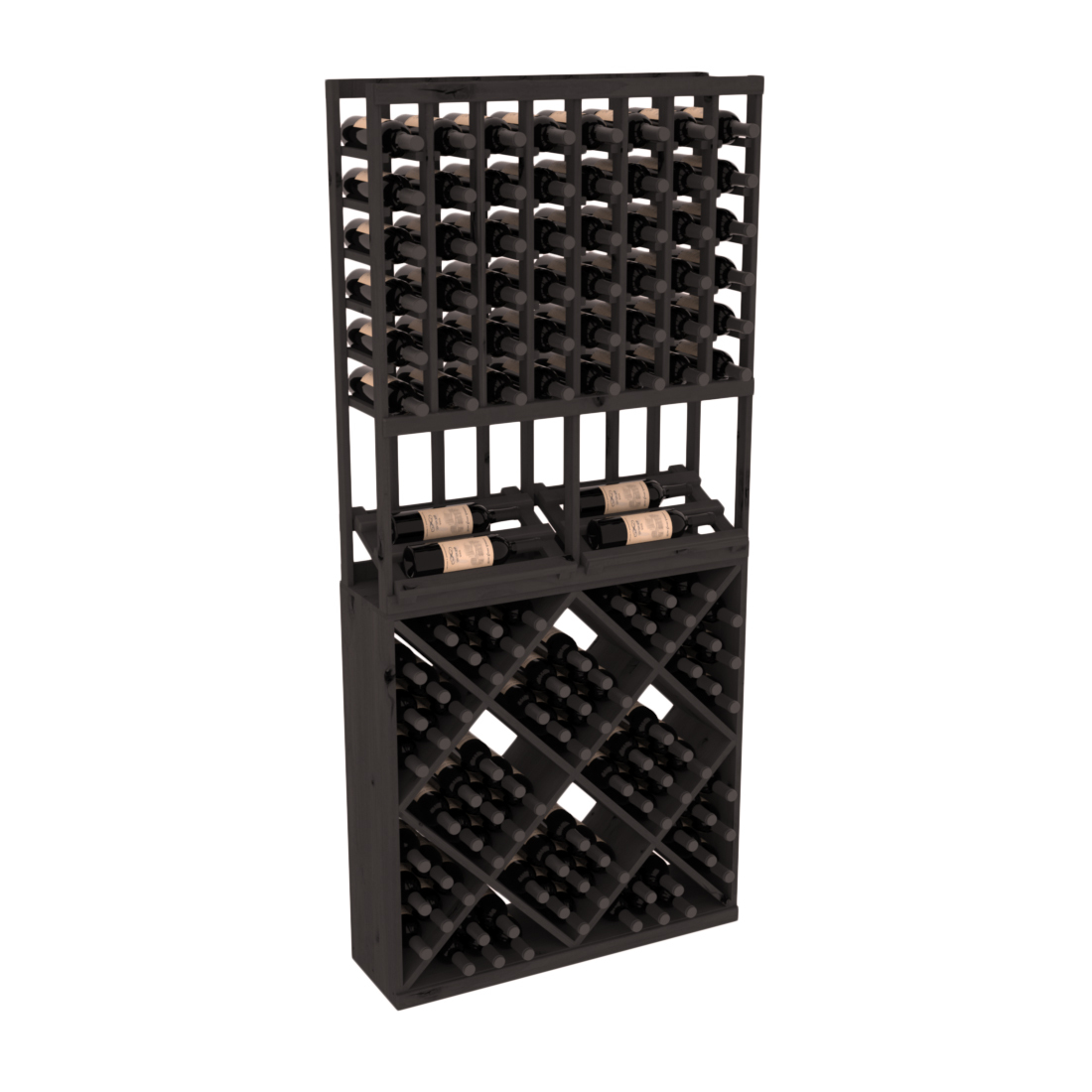 InstaCellar 8 Column Side Display / 82 Cube Combo – Knotty Alder / Black stained