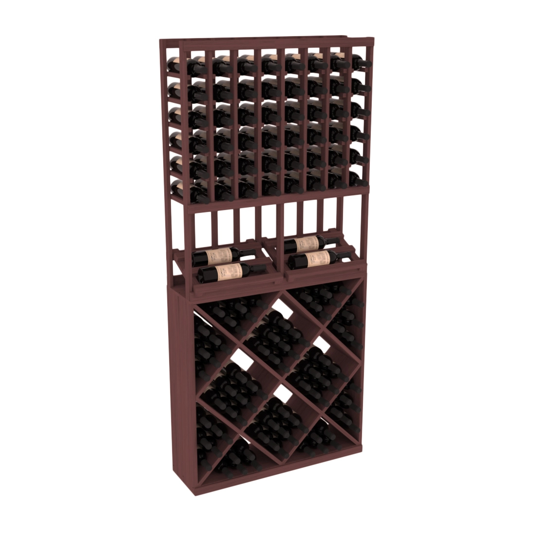 InstaCellar 8 Column Side Display / 82 Cube Combo – Grand Mahogany / Walnut stained