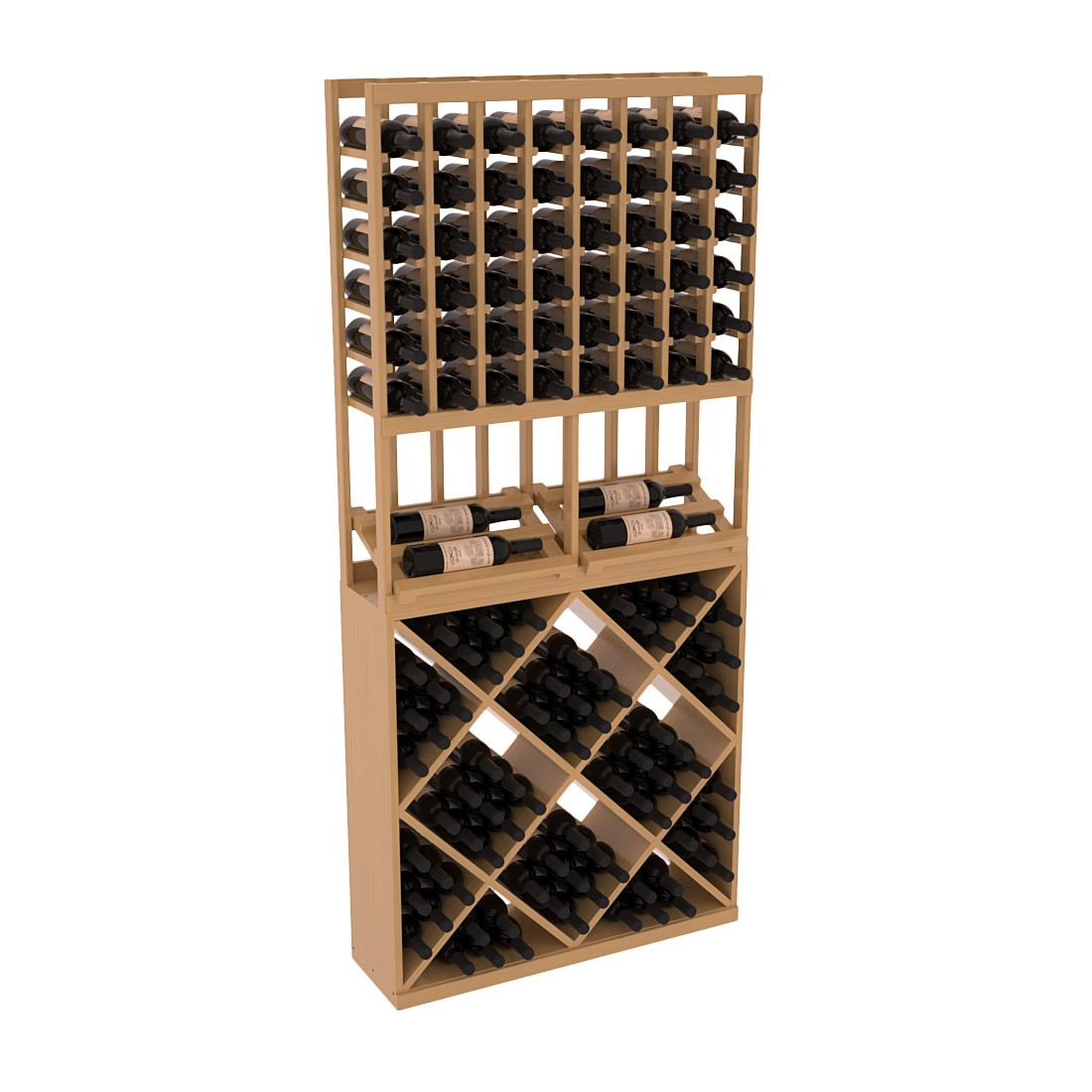 InstaCellar 8 Column Side Display / 82 Cube Combo – Ponderosa Pine / Oak stained
