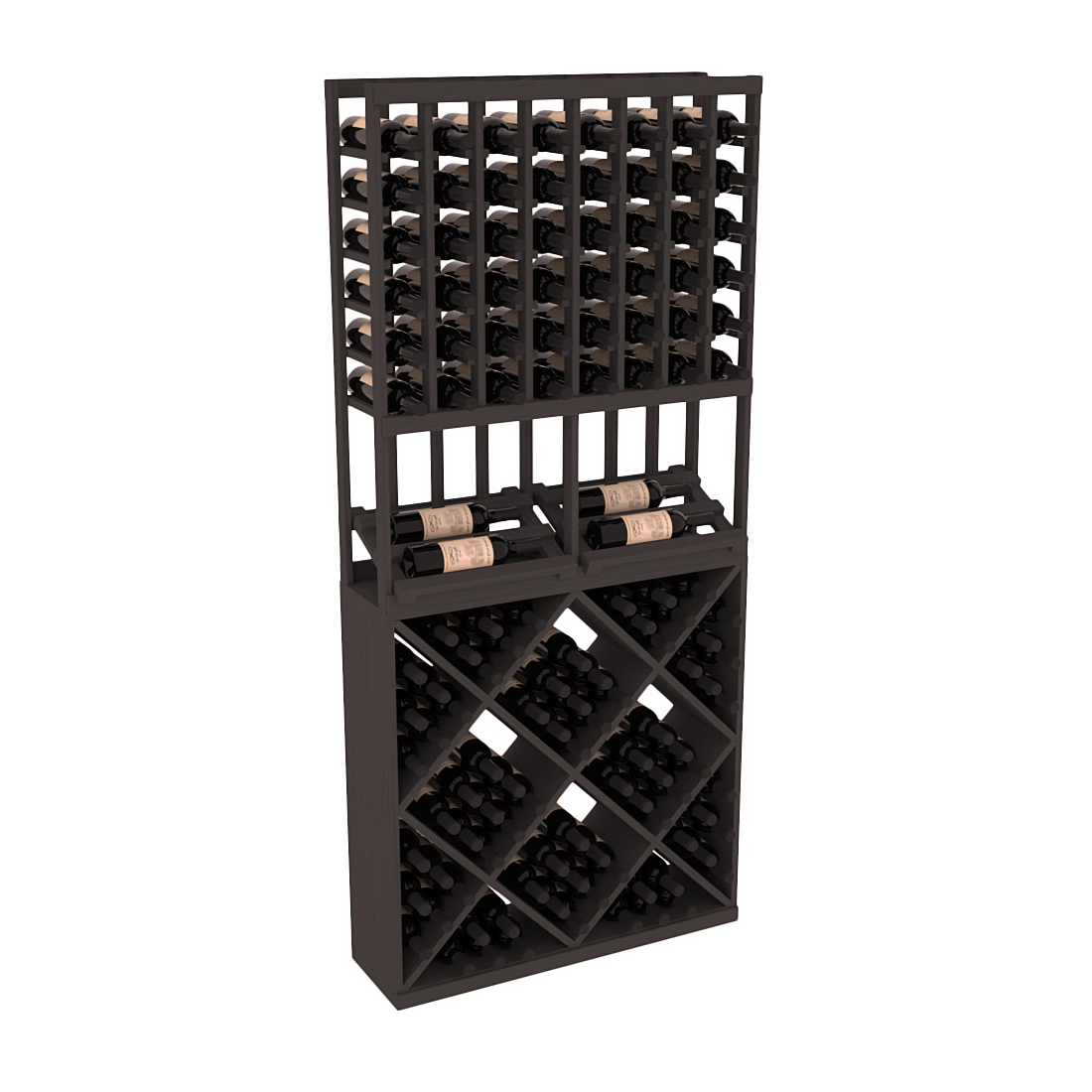 InstaCellar 8 Column Side Display / 82 Cube Combo – Ponderosa Pine / Black stained