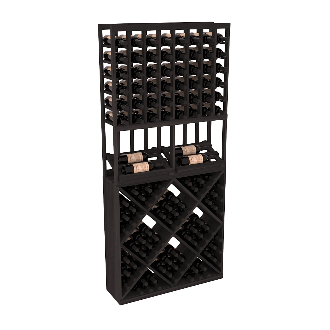 InstaCellar 8 Column Side Display / 82 Cube Combo – Premium Redwood / Black stained