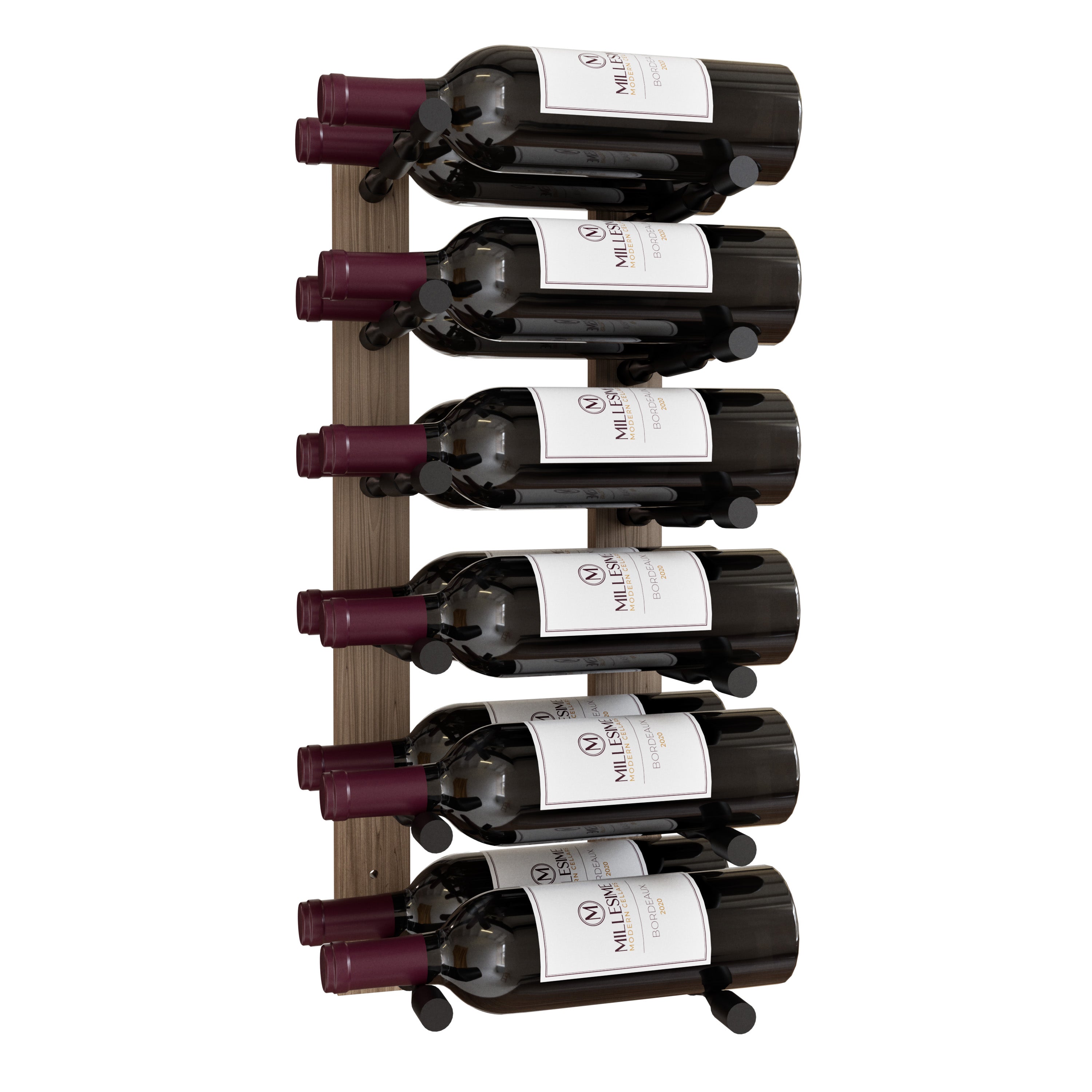Millesime Wine Wall Collection 24" Vertical Wall-Mounted Rack, 2 Bottle Deep – Black Rods / White Oak