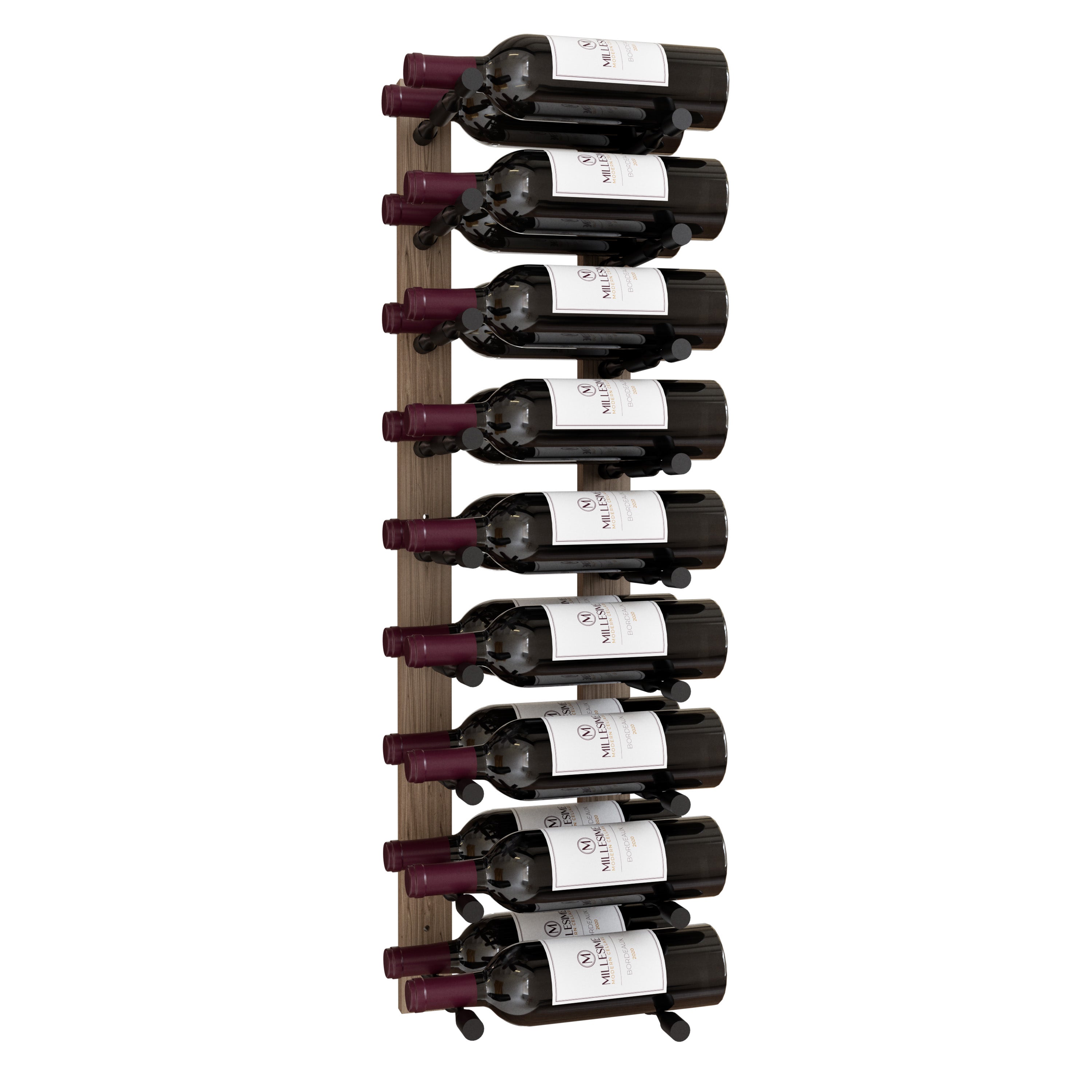 Millesime Wine Wall Collection 36" Vertical Wall-Mounted Rack, 2 Bottle Deep – Black Rods / White Oak
