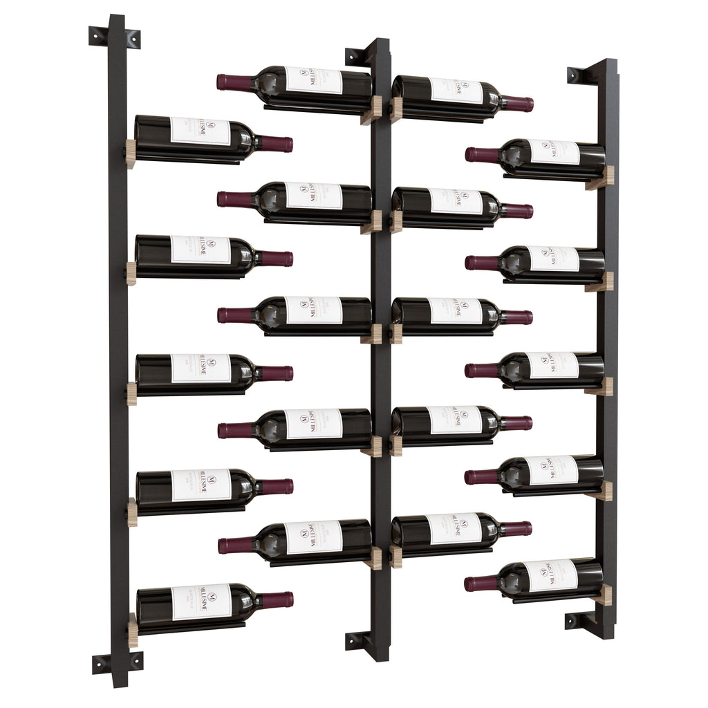 Millesime Wine Wall Collection 48" Floating Bottle Wall-Mounted Wine Racks, 1 Bottle Deep – Black Posts/Black Rods / White Oak