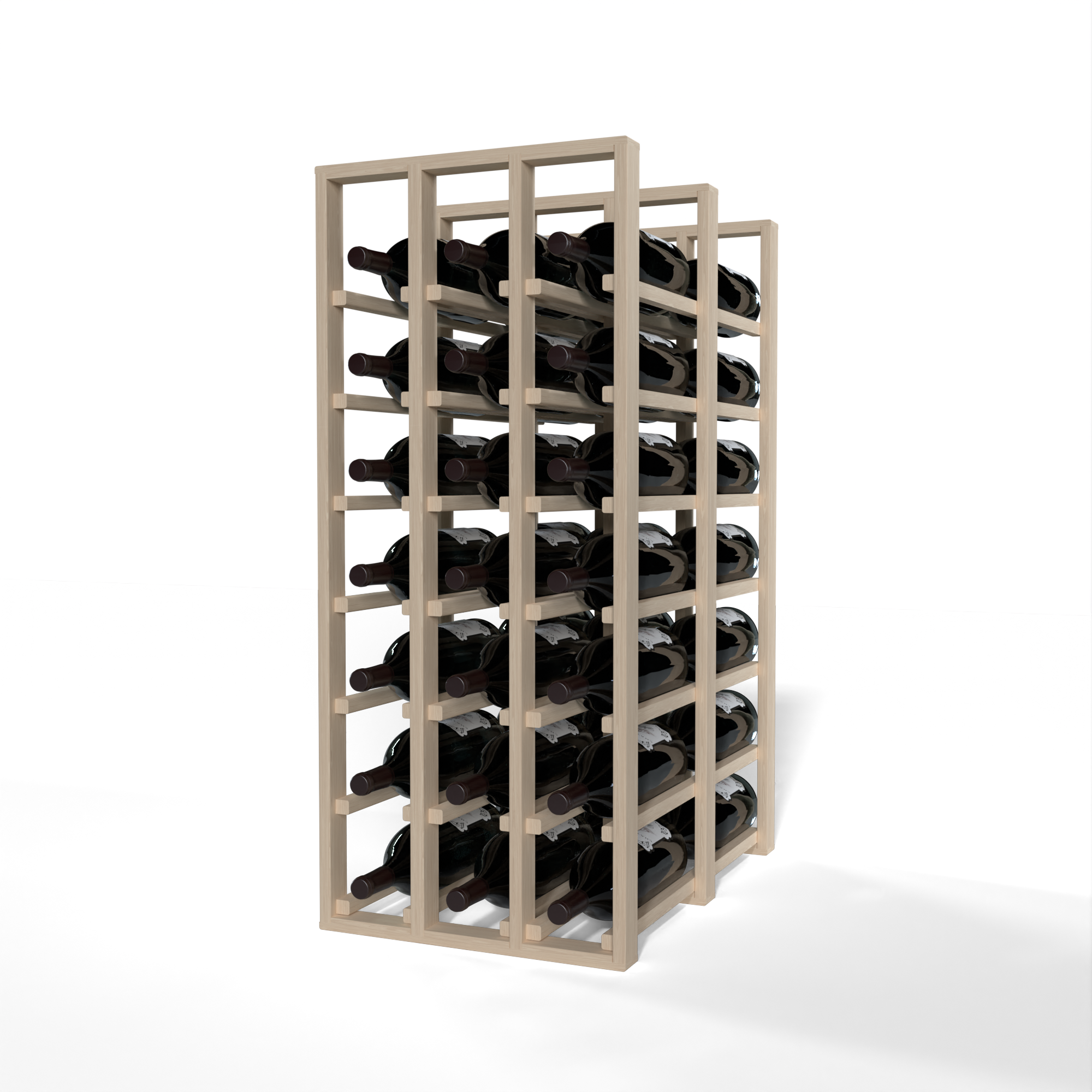 GrandCellar™ 3 Column Full-Depth Double Deep Magnum Wine Rack – 36" – White Oak / Unstained