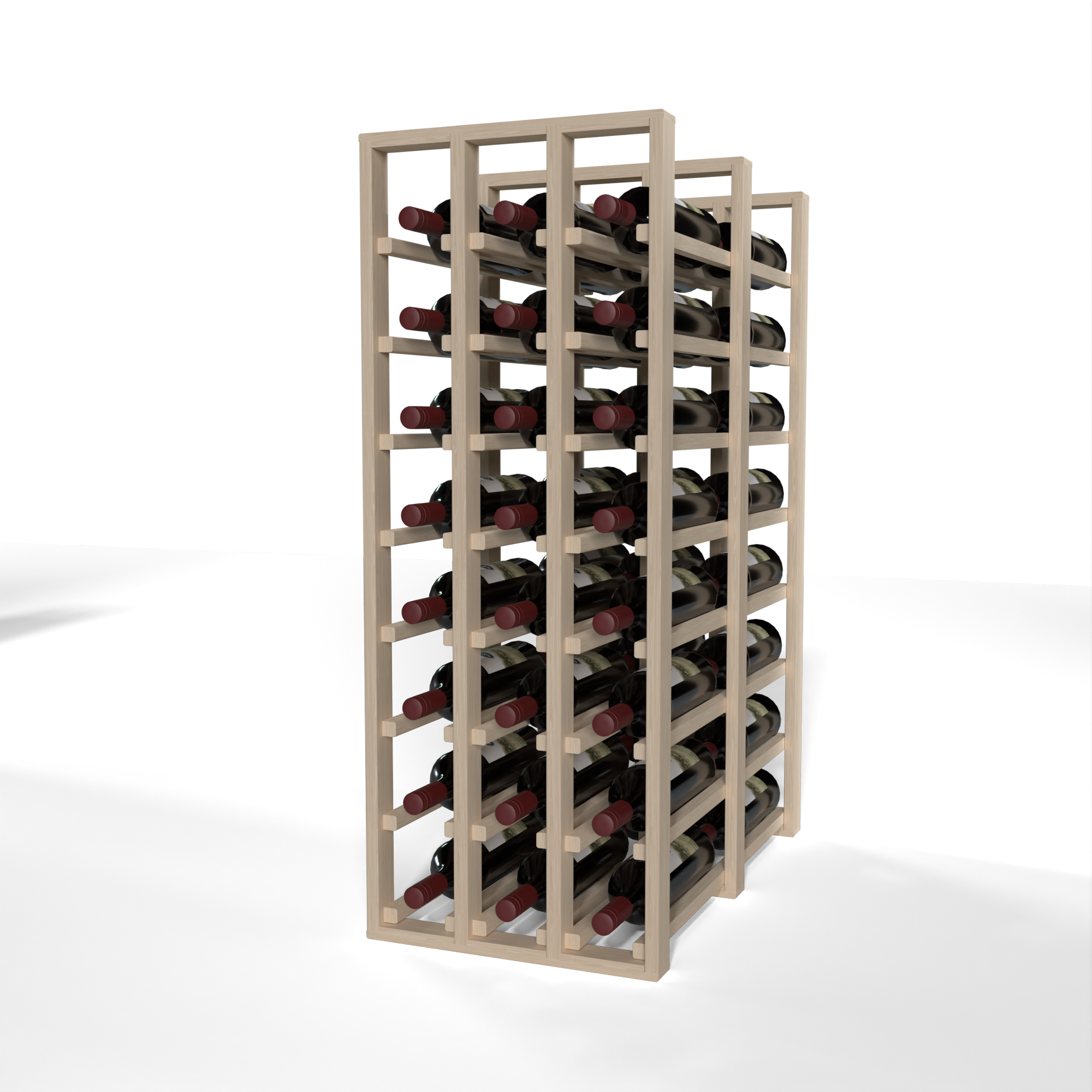 GrandCellar™ 3 Column Full-Depth Double Deep Wine Rack – 36" – White Oak / Unstained