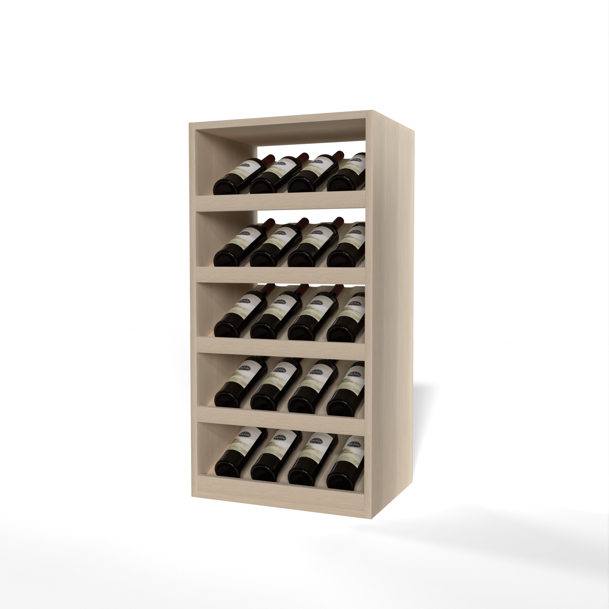 GrandCellar™ 4 Column Full-Depth Cradle Wine Display – 36" – White Oak / Unstained