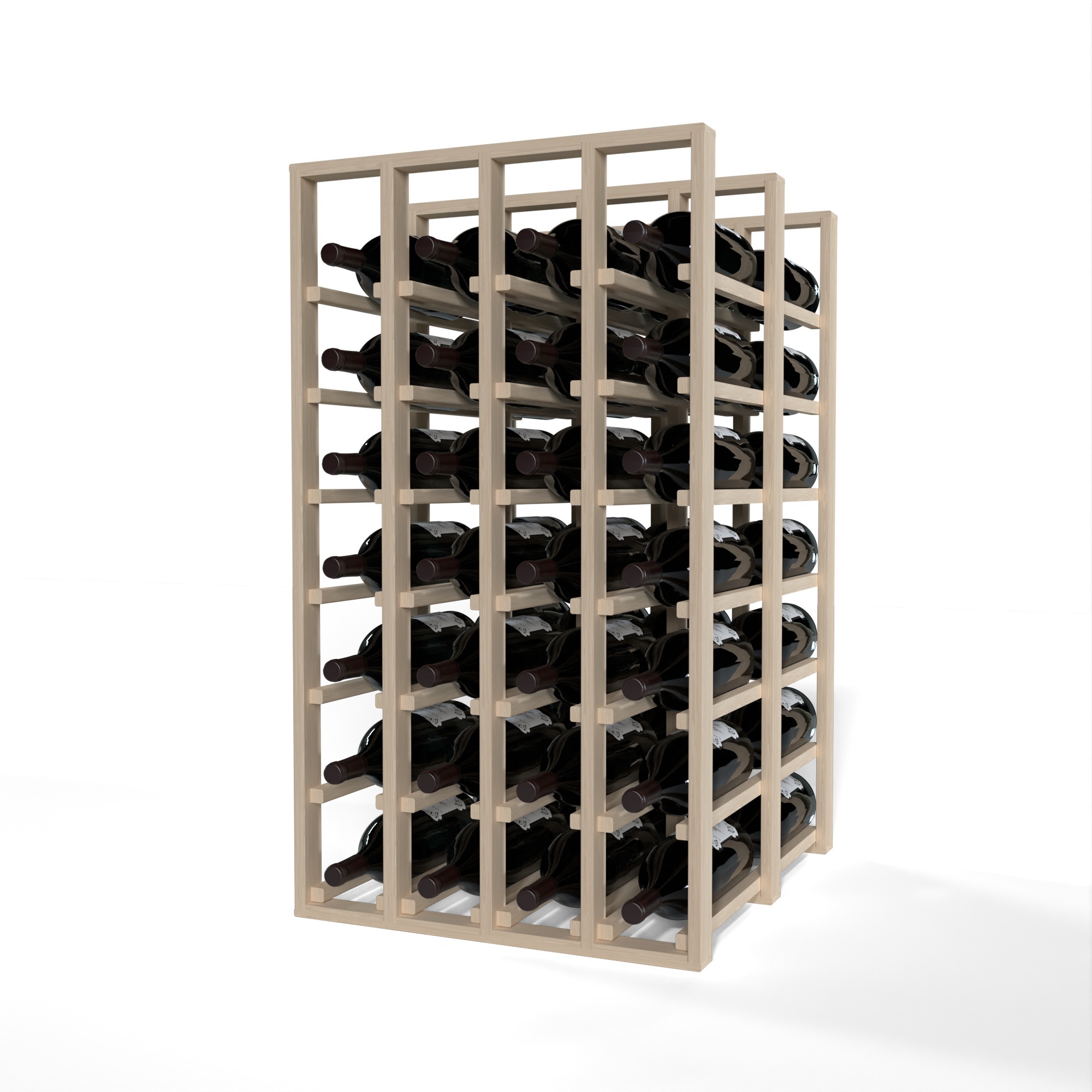 GrandCellar™ 4 Column Full-Depth Double Deep Magnum Wine Rack – 36" – White Oak / Unstained