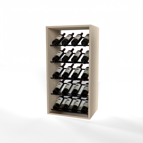 GrandCellar 4 Column Full-Depth Label-Forward Wine Base Display – 36" – Black Metal Rods – White Oak / Unstained