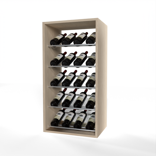 GrandCellar 4 Column Full-Depth Label-Forward Wine Base Display – 36" – Silver Metal Rods – White Oak / Unstained