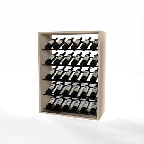 GrandCellar 6 Column Full-Depth Label-Forward Wine Base Display – 36" – Black Metal Rods – White Oak / Unstained