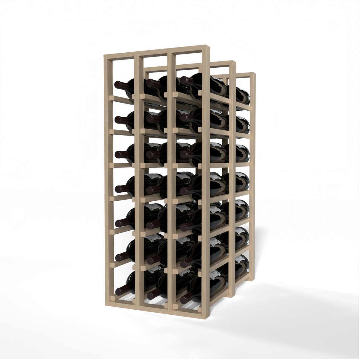 GrandCellar™ 3 Column Full-Depth Double Deep Magnum Wine Rack – 36" – White Oak / Unstained
