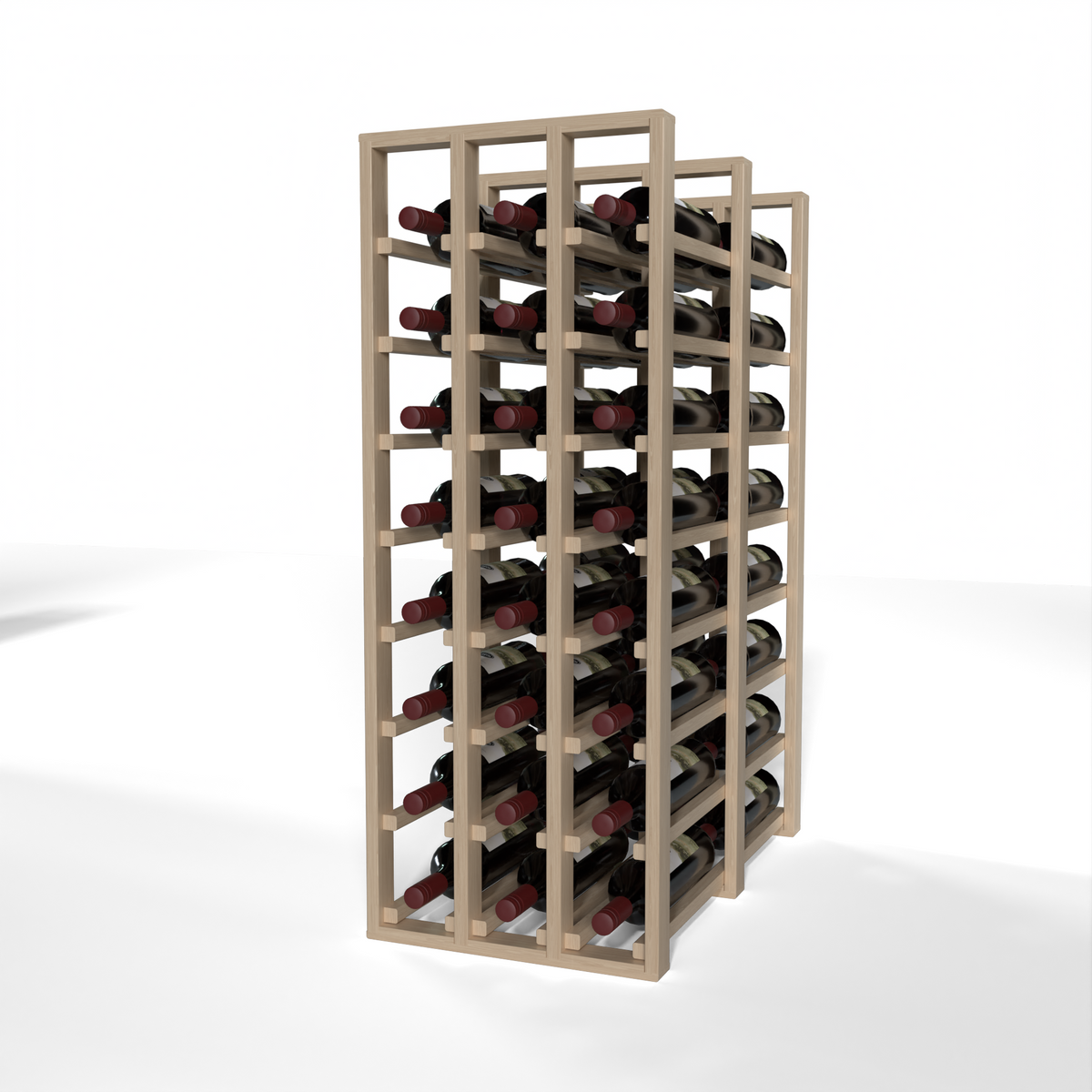 GrandCellar™ 3 Column Full-Depth Double Deep Wine Rack – 36" – White Oak / Unstained