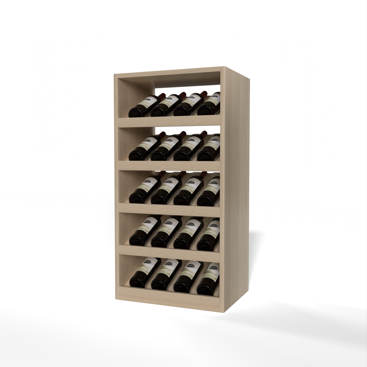 GrandCellar™ 4 Column Full-Depth Cradle Wine Display – 36" – White Oak / Unstained