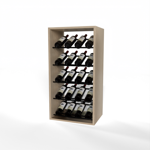 GrandCellar 4 Column Full-Depth Label-Forward Wine Base Display – 36" – Black Metal Rods – White Oak / Unstained