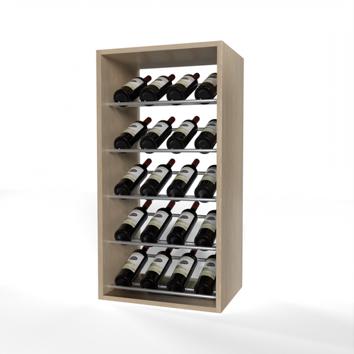 GrandCellar 4 Column Full-Depth Label-Forward Wine Base Display – 36" – Silver Metal Rods – White Oak / Unstained