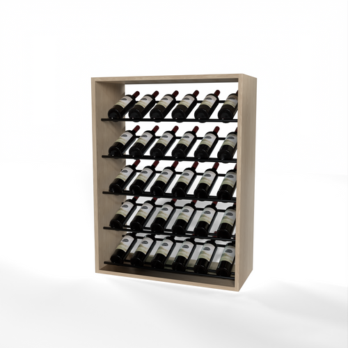 GrandCellar 6 Column Full-Depth Label-Forward Wine Base Display – 36" – Black Metal Rods – White Oak / Unstained