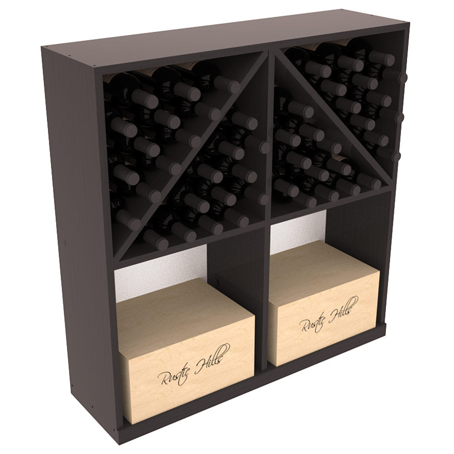 InstaCellar Solid Case/Bottle Bin with Top – Knotty Alder / Black stained