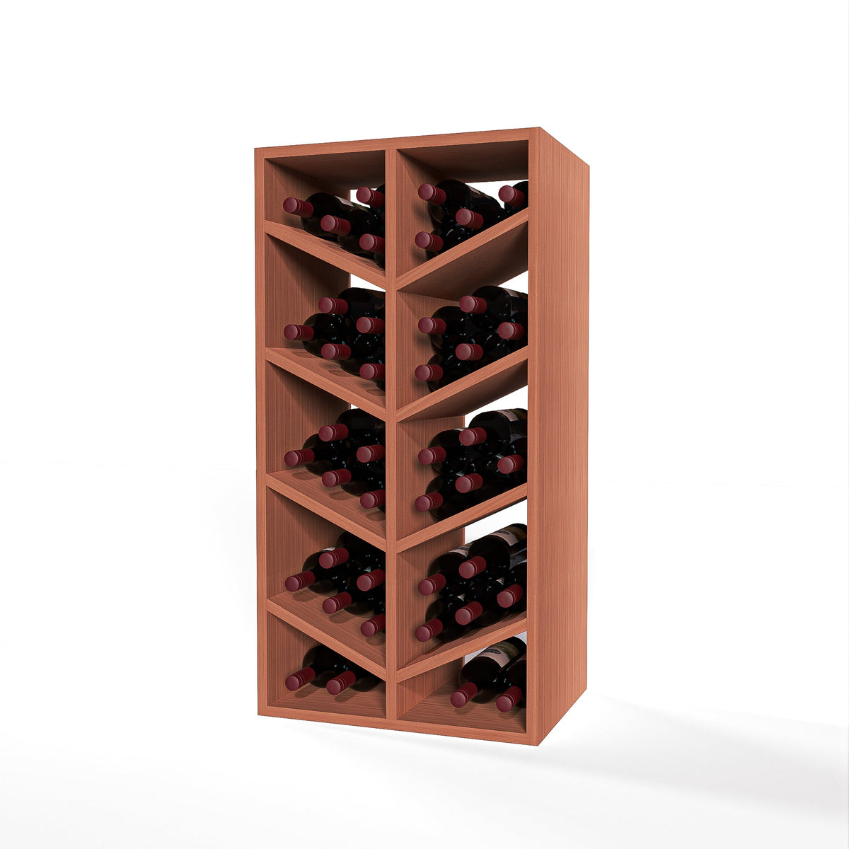 GrandCellar™ 4 Column Full-Depth Chevron Wine Bin – 36" – Sapele Mahogany / Unstained